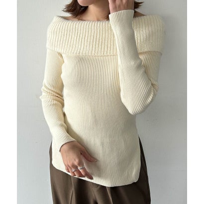 アンピルーラ Ampirula オフショルダーニットプルオーバー ニット 長袖 トップス きれいめ服 オフショルダー（ベージュ）｜詳細画像