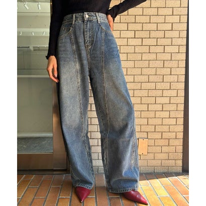 アンピルーラ Ampirula バレルレッグ ジーンズ レディース デニムパンツ レディース（ネイビー）｜詳細画像