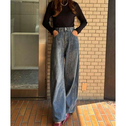 アンピルーラ Ampirula バレルレッグ ジーンズ レディース デニムパンツ レディース（ネイビー）｜詳細画像
