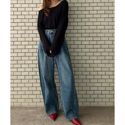アンピルーラ Ampirula バレルレッグ ジーンズ レディース デニムパンツ レディース（ネイビー）｜詳細画像