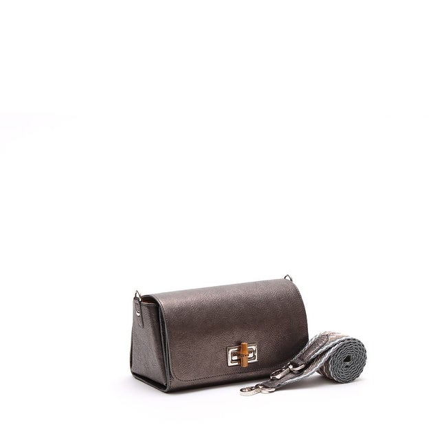 【日本製 MADE IN JAPAN】メタリックレザー/ラウンドターンロックショルダー GRAPHITE,AN （GRAPHITE,AN）