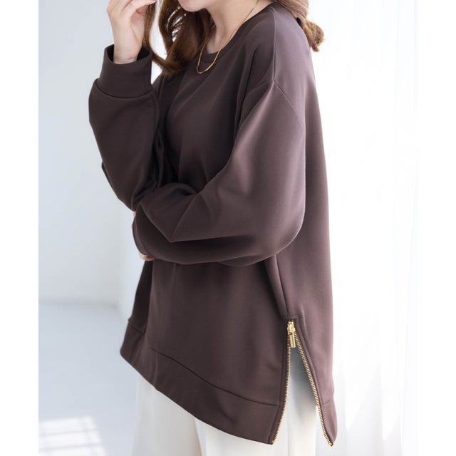 サイドジップあったか裏起毛プルオーバー （チャコール）