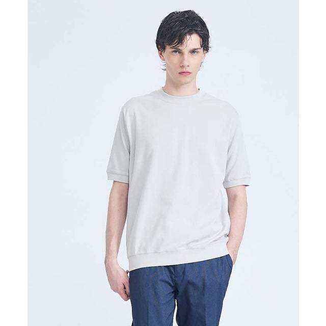 【SMART CLOSET/WEB限定】シルキータッチ モックネック 半袖Tシャ （グレージュ）