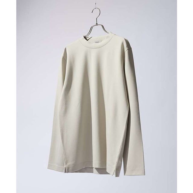 【SMART CLOSET/WEB限定】抗菌防臭 ポンチモックネック 長袖Tシャ （グレージュ）