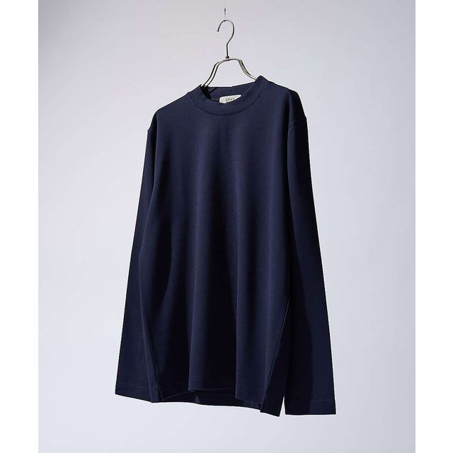 【SMART CLOSET/WEB限定】抗菌防臭 ポンチモックネック 長袖Tシャ （ネイビー）