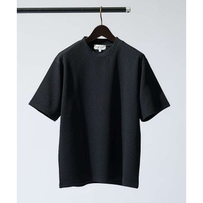 アバハウス ABAHOUSE 【ヘリンボーン柄】ジャガード モックネック 半袖 Tシャツ / アンサンブル対応 （ブラック）｜詳細画像