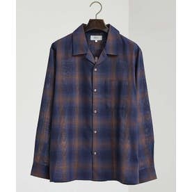 カラミ オンブレー 長袖 チェックシャツ （ネイビー）