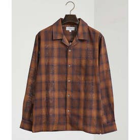 カラミ オンブレー 長袖 チェックシャツ （テラコッタ）
