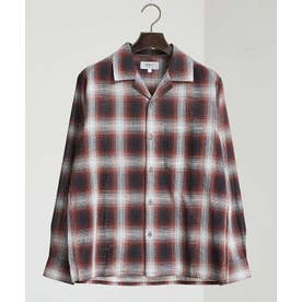 カラミ オンブレー 長袖 チェックシャツ （レッド）