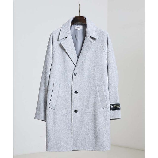 woolmeltonヘリンボーンスリムステンカラコート （グレー）