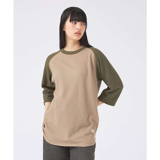 【JEMORGAN /ジェーイーモーガン 】ワッフルラグランスリーブ7分袖Tシャ （グリーン系その他1）
