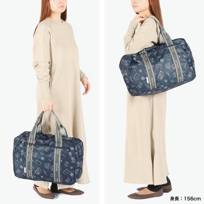 正規品5年保証 ボストンバッグ レディース 小さめ 旅行 ブランド 軽量 32L A4 B4 3泊 2泊3日 軽い かわいい 猫 大人 折りたたみ HAyU フォールディングバッグ 17863 （ブラック柄）｜詳細画像