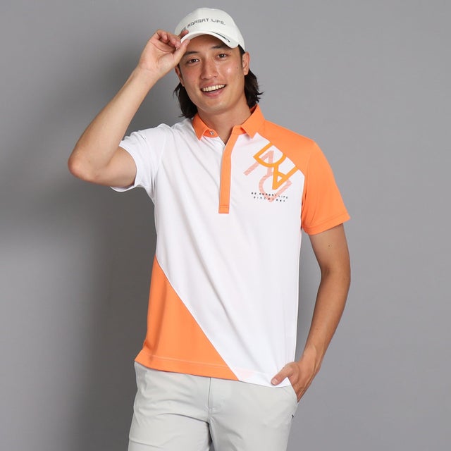 
                    ◆【日本製／遮熱効果】切り替えロゴデザイン 半袖ポロシャツ （オレンジ(867)）