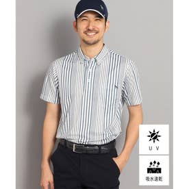 【UVカット/吸水速乾】ストライプデザイン ポケットあり 半袖ポロシャツ （ブルー(392)）