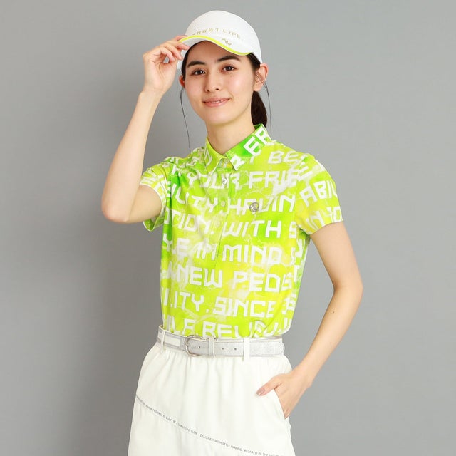 
                    【UVカット/防透け】ロゴデザイン 半袖ポロシャツ （ライトグリーン(121)）