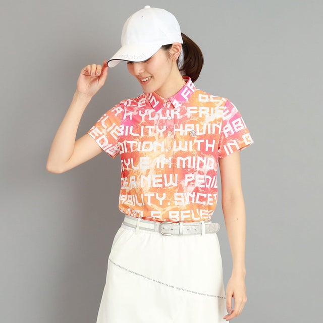 
                    【UVカット/防透け】ロゴデザイン 半袖ポロシャツ （オレンジ(167)）