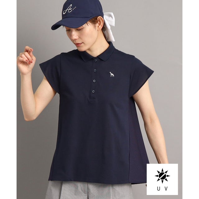 
                    【UVカット】異素材組み合わせ バックデザイン フレンチスリーブポロシャツ （ネイビー(094)）