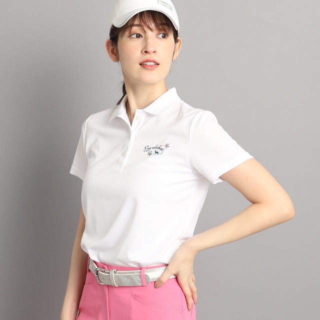 
                    【COOL素材】リーフデザイン 半袖ポロシャツ （ホワイト(001)）