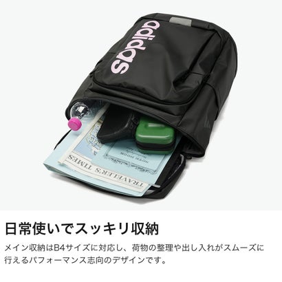 アディダス adidas リュック レディース メンズ 大容量 通学 通勤 丈夫 ブランド スクールリュック アウトドア 遠征 部活 防水性 反射材 黒 B4 23L リニアスクエアバッグ NQ156 （BLACK×BLISSBLUE）｜詳細画像