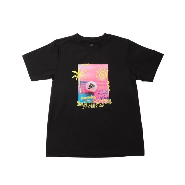 ジュニア 半袖シャツ クールフィーリング レギュラーフィット ビーチグラフィックTシャツ 半袖 KW6237 （ブラック）