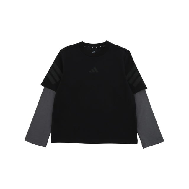 ジュニア 長袖Tシャツ フューチャー アイコン 2-IN-1 Tシャツ 長袖 KR3652 （ブラック/グレーファイブ/ブラック）