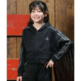 ジップアップ パーカー フーディー キッズ 子供 クロップド丈 （BK/GY）