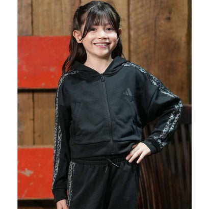 アディダス adidas ジップアップ パーカー フーディー キッズ 子供 クロップド丈 （BEIGE）｜詳細画像
