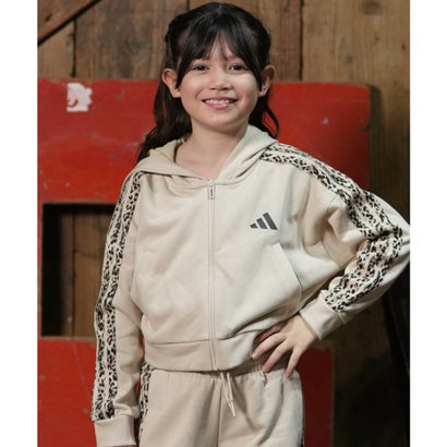 アディダス adidas ジップアップ パーカー フーディー キッズ 子供 クロップド丈 （BEIGE）｜詳細画像
