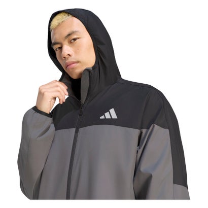 アディダス adidas 裏地フード付きウインドジャケット メンズ レディース 男性 女性 アウター 上着 防風 裏地付き レギュラーフィッ （KA1297 ブラック）｜詳細画像