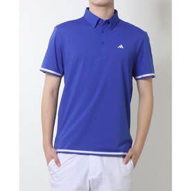 メンズ ゴルフ 半袖シャツ パンチング ストレッチ 半袖ボタンダウンシャツ HT0079 （ブルー）