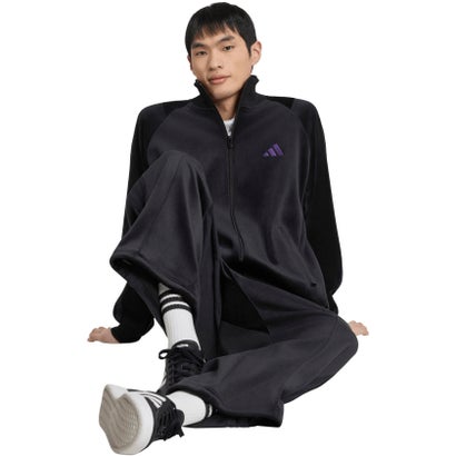 アディダス adidas スタジアム ルーズフィット ベロア フルレングス オープンヘム トラックパンツ メンズ 男性 ボトムス ロングパン （KV5901 ブラック）｜詳細画像