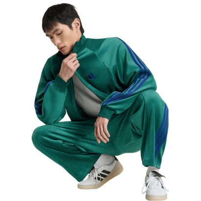 アディダス adidas スタジアム ルーズフィット ベロア フルレングス オープンヘム トラックパンツ メンズ 男性 ボトムス ロングパン （KV5901 ブラック）｜詳細画像