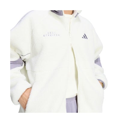 アディダス adidas ブランド ラブ ルーズフィット シェルパ ジャケット メンズ 男性 アウター 上着 ルーズフィット フリース 裏起毛 （KV5921 ブラック/バイオレッ）｜詳細画像