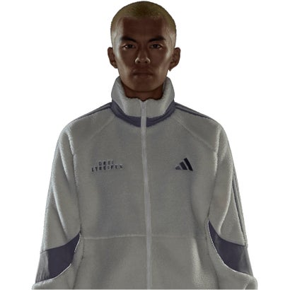 アディダス adidas ブランド ラブ ルーズフィット シェルパ ジャケット メンズ 男性 アウター 上着 ルーズフィット フリース 裏起毛 （KV5921 ブラック/バイオレッ）｜詳細画像