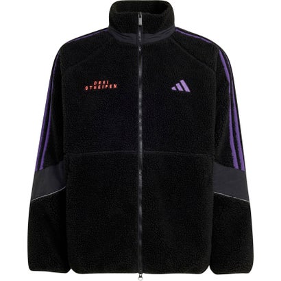 アディダス adidas ブランド ラブ ルーズフィット シェルパ ジャケット メンズ 男性 アウター 上着 ルーズフィット フリース 裏起毛 （KV5921 ブラック/バイオレッ）｜詳細画像