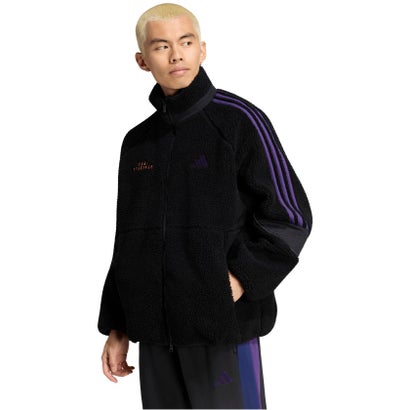 アディダス adidas ブランド ラブ ルーズフィット シェルパ ジャケット メンズ 男性 アウター 上着 ルーズフィット フリース 裏起毛 （KV5921 ブラック/バイオレッ）｜詳細画像