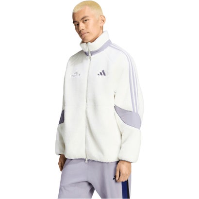アディダス adidas ブランド ラブ ルーズフィット シェルパ ジャケット メンズ 男性 アウター 上着 ルーズフィット フリース 裏起毛 （KV5921 ブラック/バイオレッ）｜詳細画像