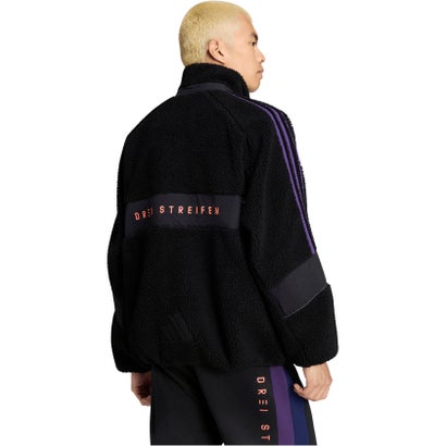 アディダス adidas ブランド ラブ ルーズフィット シェルパ ジャケット メンズ 男性 アウター 上着 ルーズフィット フリース 裏起毛 （KV5921 ブラック/バイオレッ）｜詳細画像