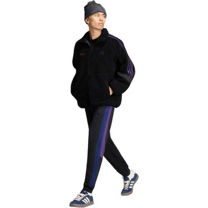 アディダス adidas ブランド ラブ ルーズフィット シェルパ ジャケット メンズ 男性 アウター 上着 ルーズフィット フリース 裏起毛 （KV5921 ブラック/バイオレッ）｜詳細画像
