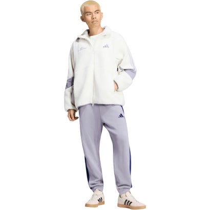 アディダス adidas ブランド ラブ ルーズフィット シェルパ ジャケット メンズ 男性 アウター 上着 ルーズフィット フリース 裏起毛 （KV5921 ブラック/バイオレッ）｜詳細画像