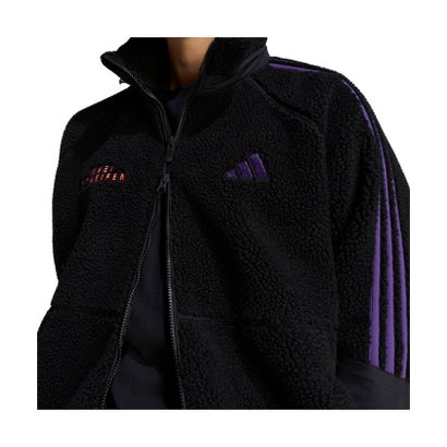 アディダス adidas ブランド ラブ ルーズフィット シェルパ ジャケット メンズ 男性 アウター 上着 ルーズフィット フリース 裏起毛 （KV5921 ブラック/バイオレッ）｜詳細画像