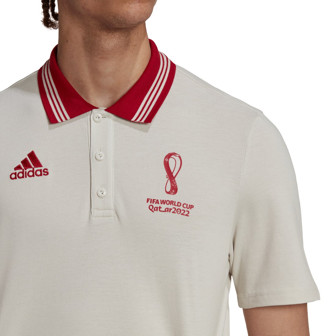 adidas アディダス WC 2022 オフィシャルエンブレム ポロ (ベージュ 