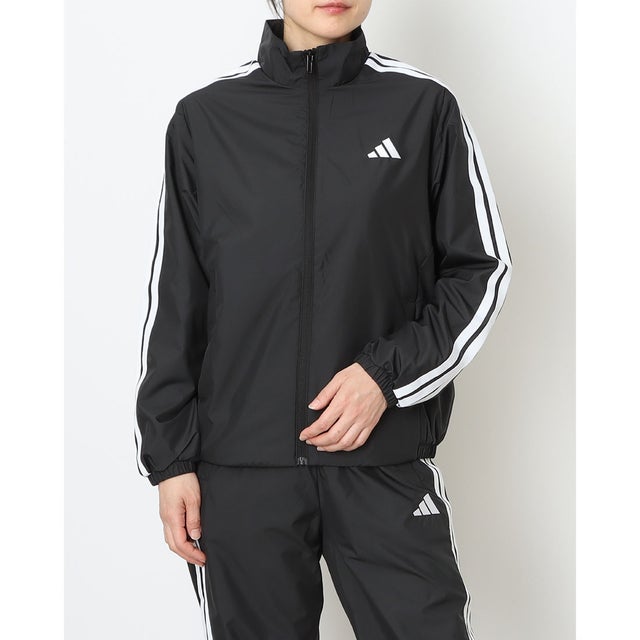 レディース ウインドジャケット スリーストライプス ルーズフィット ウインドブレーカー ジャケット KA0947 （black/white）
