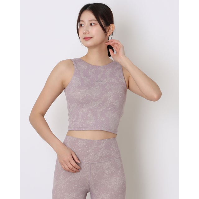 レディース フィットネス スポーツロングブラトップ Puremotion中わた入りプリントタンクトップ KR6357 （ワンダーアルミナ/プリラブドフィグ）