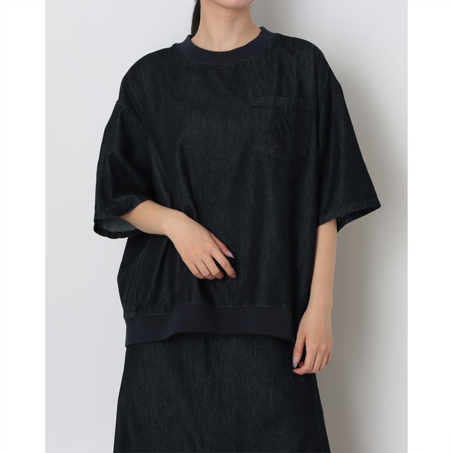 レディース 半袖Tシャツ クールフィーリング デニム オーバーサイズ 半袖 カフヘム Tシャツ LH9117 （レジェンドインク）