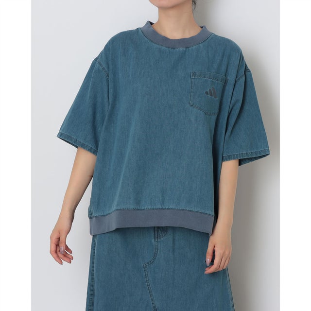 レディース 半袖Tシャツ クールフィーリング デニム オーバーサイズ 半袖 カフヘム Tシャツ LH9118 （クリスタルスカイ）