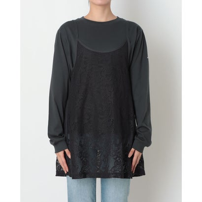 レディース 長袖Tシャツ W レースチュニックセット AP KN1067 （カーボン）｜詳細画像