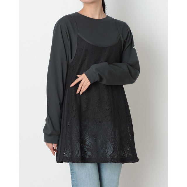 レディース 長袖Tシャツ W レースチュニックセット AP KN1067 （カーボン）