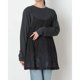 レディース 長袖Tシャツ W レースチュニックセット AP KN1067 （カーボン）