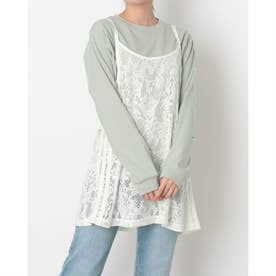 レディース 長袖Tシャツ W レースチュニックセット AP KN1068 （ヘイローグリーン）